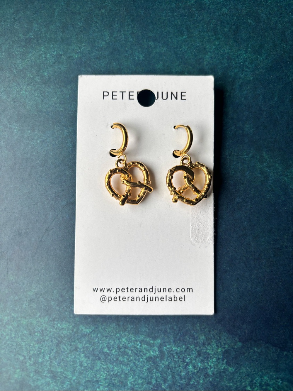 Peter and June Gold Heart Pretzel Dangle Earrings - Nickel/Lead Free